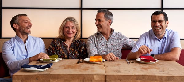 Cornelia Staeubli with chef Ottolenghi (on the right) ant two other collegues from Ottolenghi group